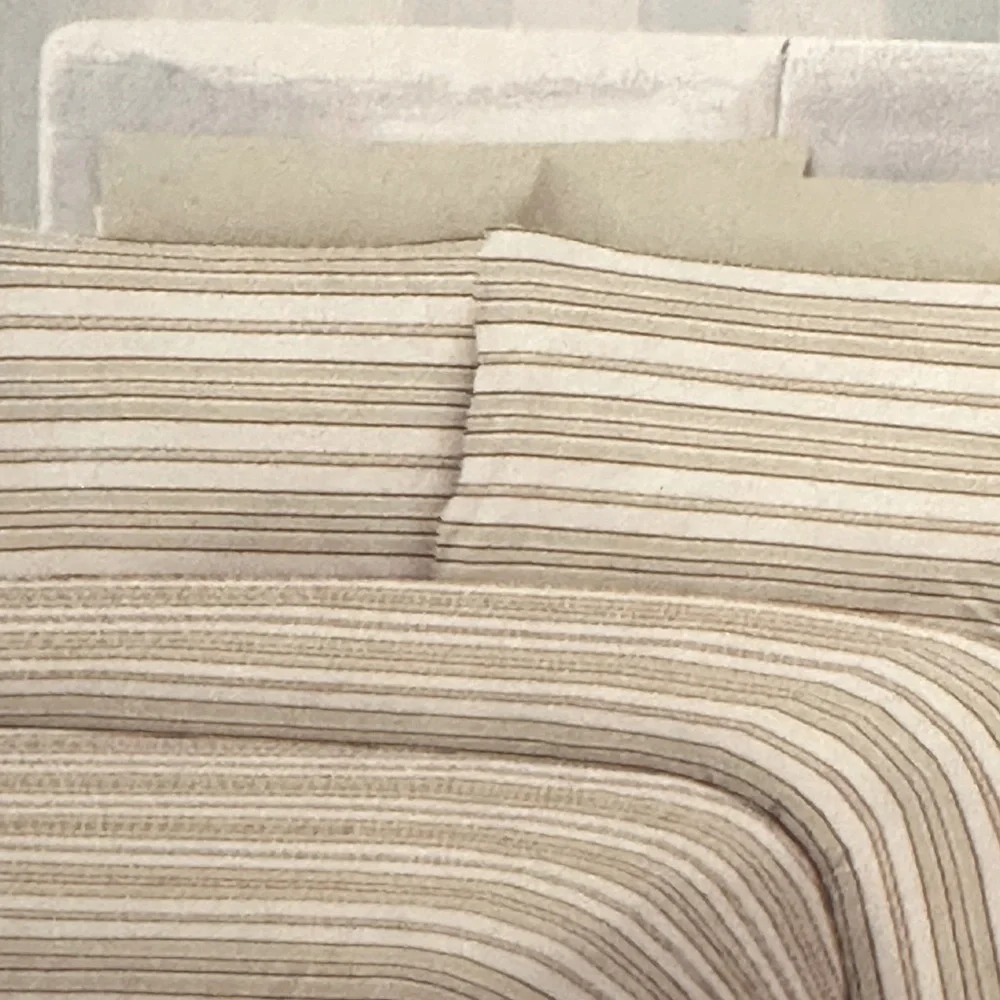 Duvet Cover Set 6 pc Set Natural Wheat and Burgundy Stripes